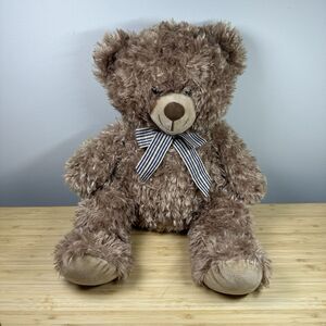 Burton + Burton Teddy Bear Beige Stuffed Animal Plaid Bow 16" Plush Toy Kidcore